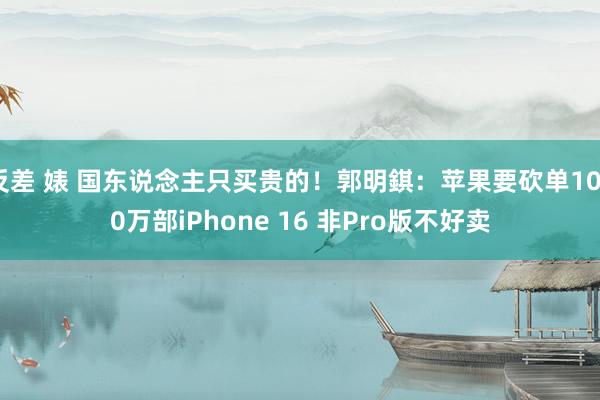 反差 婊 国东说念主只买贵的！郭明錤：苹果要砍单1000万部iPhone 16 非Pro版不好卖