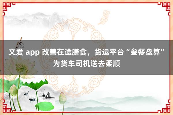 文爱 app 改善在途膳食，货运平台“叁餐盘算”为货车司机送去柔顺