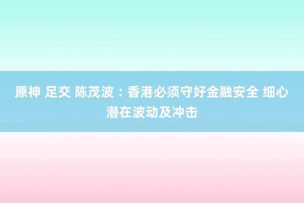 原神 足交 陈茂波︰香港必须守好金融安全 细心潜在波动及冲击