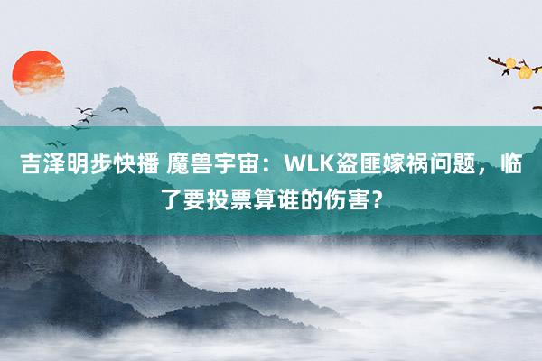 吉泽明步快播 魔兽宇宙：WLK盗匪嫁祸问题，临了要投票算谁的伤害？